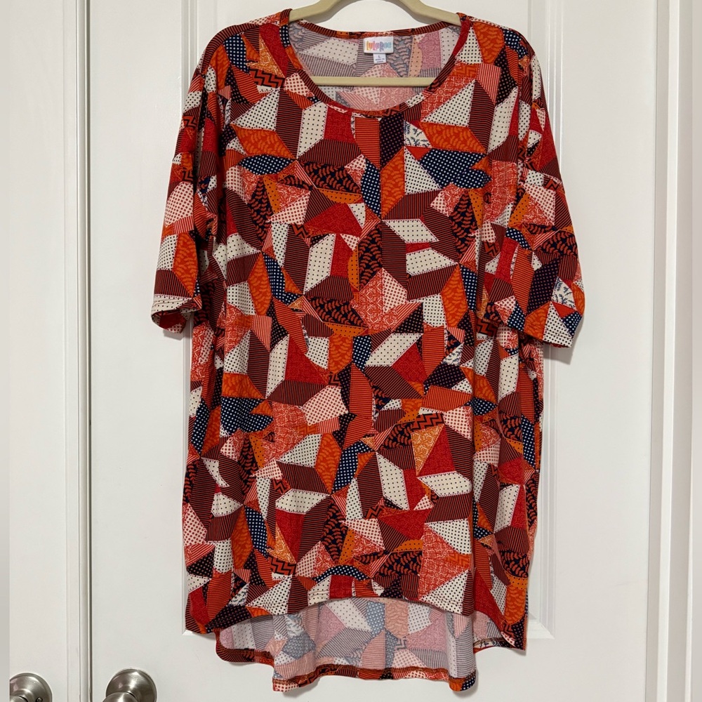 LuLaRoe Multicolor Red Orange Navy Geometric Tunic